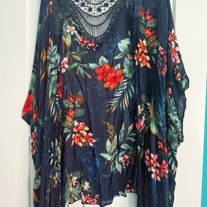 Blue and Red Dolman Sleeve Swim Coverup